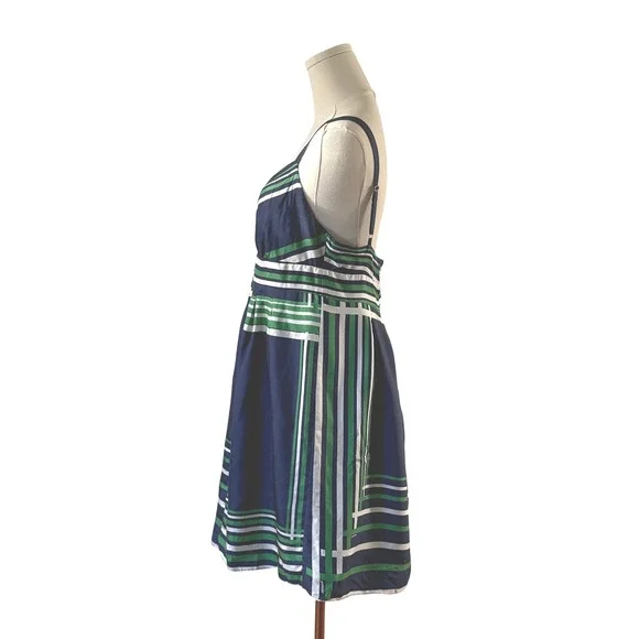 Guess Jeans Dress Womens Size 13 Blue Green White Stripe Sleeveless V Neck Silk - Picture 3 of 11
